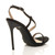 Back right side view of Black Suede High Heel Barely There Strappy Buckle Evening Sandals