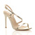 Front right side view of Gold Suede High Heel Barely There Strappy Buckle Evening Sandals