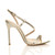 Right side view of Gold Suede High Heel Barely There Strappy Buckle Evening Sandals