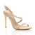 Front right side view of Nude Suede High Heel Barely There Strappy Buckle Evening Sandals