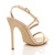 Back right side view of Nude Suede High Heel Barely There Strappy Buckle Evening Sandals