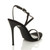 Back right side view of Black Diamante Suede High Heel Barely There Strappy Buckle Evening Sandals