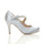 Right side view of Silver Satin High Heel Mary Jane Diamante Bow Court Shoes Right side view of Silver Satin High Heel Mary Jane Diamante Bow Court Shoes
