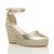 Front right side view of Gold PU High Wedge Heel Studded Ankle Strap Platform Sandals Espadrilles