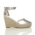 Right side view of Silver PU High Wedge Heel Studded Ankle Strap Platform Sandals Espadrilles