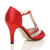 Back right side view of Red Satin High Heel Diamante T-Bar Sandals