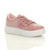 Front right side view of Pink Suede Flatform Star Studded Glitter Platform Trainers