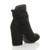 Back right side view of Black Suede High Block Heel Buckle Riding Ankle Boots Back right side view of Black Suede High Block Heel Buckle Riding Ankle Boots