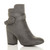 Front right side view of Grey Suede High Block Heel Buckle Riding Ankle Boots Front right side view of Grey Suede High Block Heel Buckle Riding Ankle Boots