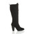 Right side view of Black Suede High Heel Biker Military Calf Boots