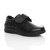 Front right side view of Black PU Memory Foam Insole Comfort Cushioned Touch Close Smart Work Shoes