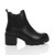 Right side view of Black PU Mid Block Heel Chunky Elastic Gusset Chelsea Ankle Boots