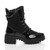 Right side view of Black Patent Mid Block Heel Lace Up Zip Combat Military Chunky Ankle Boots