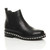 Front right side view of Black PU Low Mid Block Heel Diamante Trim Elastic Gusset Chelsea Boots