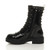 Left side view of Black Patent Mid Block Heel Punk Goth Studded Military Combat Ankle Boots Left side view of Black Patent Mid Block Heel Punk Goth Studded Military Combat Ankle Boots