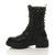 Left side view of Black PU Mid Block Heel Punk Goth Studded Military Combat Ankle Boots Left side view of Black PU Mid Block Heel Punk Goth Studded Military Combat Ankle Boots