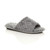 Front right side view of Grey Fur Memory Foam Fluffy Quilted Fur Lined Grip Sole Peep Toe Mule Slippers Sandals