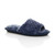 Front right side view of Navy Fur Memory Foam Fluffy Quilted Fur Lined Grip Sole Peep Toe Mule Slippers Sandals