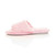 Left side view of Pink Fur Memory Foam Fluffy Quilted Fur Lined Grip Sole Peep Toe Mule Slippers Sandals