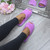 Model wearing Lilac Fur Memory Foam Fluffy Quilted Fur Lined Grip Sole Peep Toe Mule Slippers Sandals
