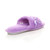 Back right side view of Lilac Fur Memory Foam Fluffy Bow Fur Lined Grip Sole Peep Toe Mule Slippers Sandals