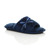 Front right side view of Navy Fur Memory Foam Fluffy Bow Fur Lined Grip Sole Peep Toe Mule Slippers Sandals