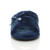 Front view of Navy Fur Memory Foam Fluffy Bow Fur Lined Grip Sole Peep Toe Mule Slippers Sandals