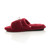 Left side view of Raspberry Fuchsia Fur Memory Foam Fluffy Bow Fur Lined Grip Sole Peep Toe Mule Slippers Sandals