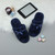 Navy Fur Memory Foam Fluffy Bow Fur Lined Grip Sole Peep Toe Mule Slippers Sandals