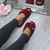 Model wearing Raspberry Fuchsia Fur Memory Foam Fluffy Bow Fur Lined Grip Sole Peep Toe Mule Slippers Sandals