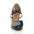 Front view of Navy Patent Mid High Block Heel Strappy Crossover Open Side Shoes Sandals