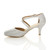 Left side view of Silver Mesh Glitter Mid High Block Heel Strappy Crossover Open Side Shoes Sandals