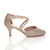 Right side view of Rose Gold Glitter Mid High Block Heel Strappy Crossover Open Side Shoes Sandals