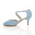 Left side view of Pale Blue Suede Mid High Block Heel Strappy Crossover Open Side Shoes Sandals