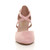 Front view of Pale Pink Suede Mid High Block Heel Strappy Crossover Open Side Shoes Sandals
