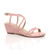 Front right side view of Pale Pink Suede Mid Wedge Heel Strappy Sandals