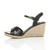 Left side view of Black PU Mid High Heel Wedge Strappy Buckle Espadrille Sandals