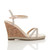 Right side view of Pink Suede High Wedge Cork Effect Heel Diamante Strappy Sandals Right side view of Pink Suede High Wedge Cork Effect Heel Diamante Strappy Sandals