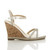 Right side view of White Suede High Wedge Cork Effect Heel Diamante Strappy Sandals