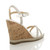 Back right side view of White Suede High Wedge Cork Effect Heel Diamante Strappy Sandals Back right side view of White Suede High Wedge Cork Effect Heel Diamante Strappy Sandals