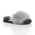 Front right side view of Grey Fur Flatform Studded Fluffy Faux Fur Sliders Sandals