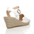 Back right side view of White PU Mid Wedge Heel Platform Espadrille Sandals