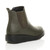 Back right side view of Khaki PU Low Wedge Heel Chelsea Comfort Ankle Boots