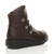 Back right side view of Brown PU Low Wedge Heel Button Comfort Ankle Boots