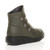 Back right side view of Khaki PU Low Wedge Heel Button Comfort Ankle Boots