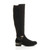 Right side view of Black Suede Flat Low Heel Knee High Stretch Elastic Croc Riding Boots