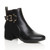 Front right side view of Black PU Low Mid Block Heel Buckle Smart Chelsea Ankle Boots