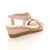 Back right side view of Pink PU Mid Wedge Heel Diamante Beaded T-Bar Slingback Sandals