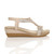 Right side view of Beige PU Mid Wedge Heel Diamante Beaded T-Bar Slingback Sandals