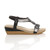 Right side view of Black PU Mid Wedge Heel Diamante Beaded T-Bar Slingback Sandals